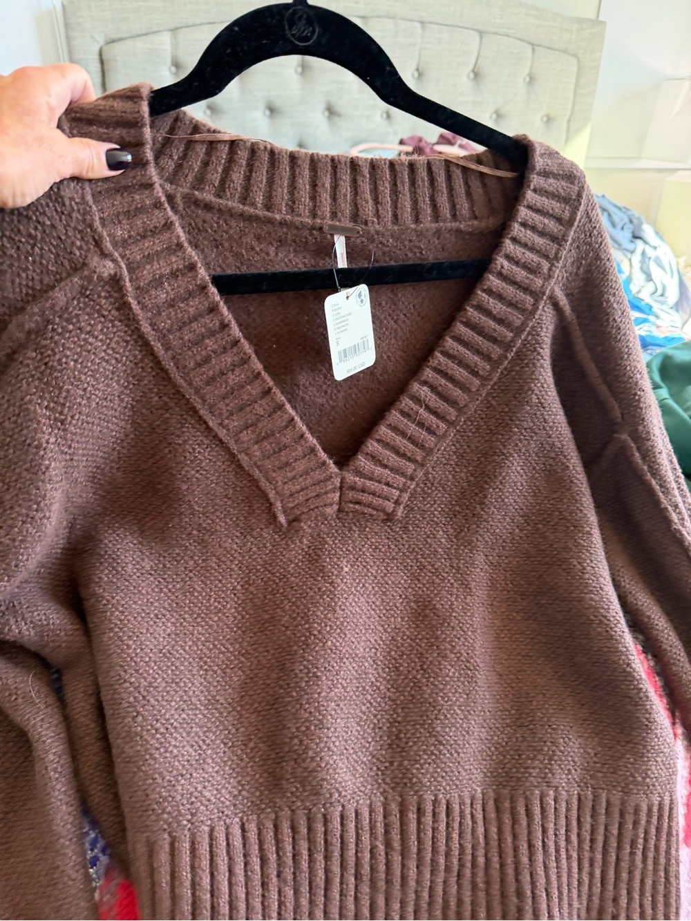Women's V-Neck Plush Knit Sweater in Brown